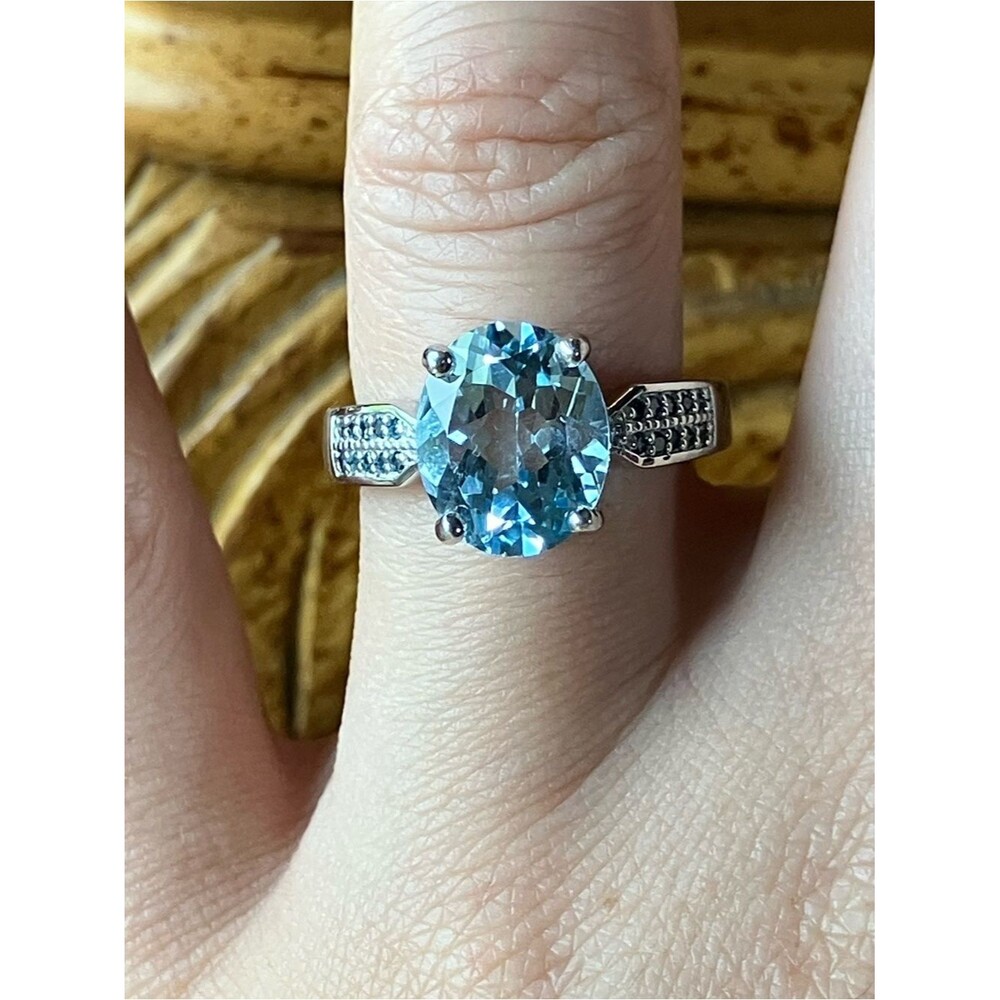 Sky Blue Topaz Blue Diamond Sterling Silver Ring Size 7